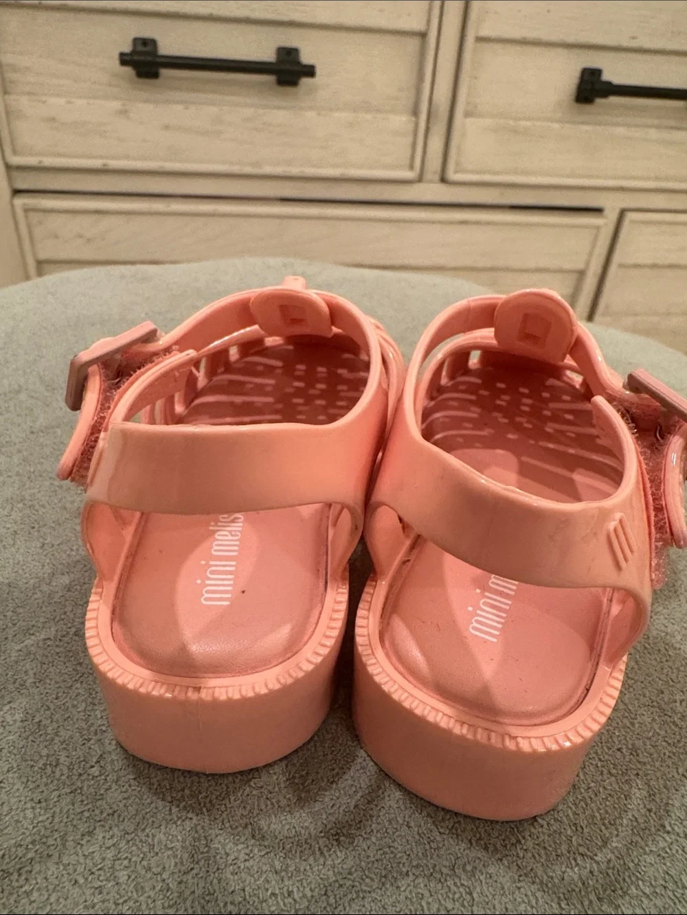 Mini Melissa Coral Pink Jelly Sandals with Woven Cage
